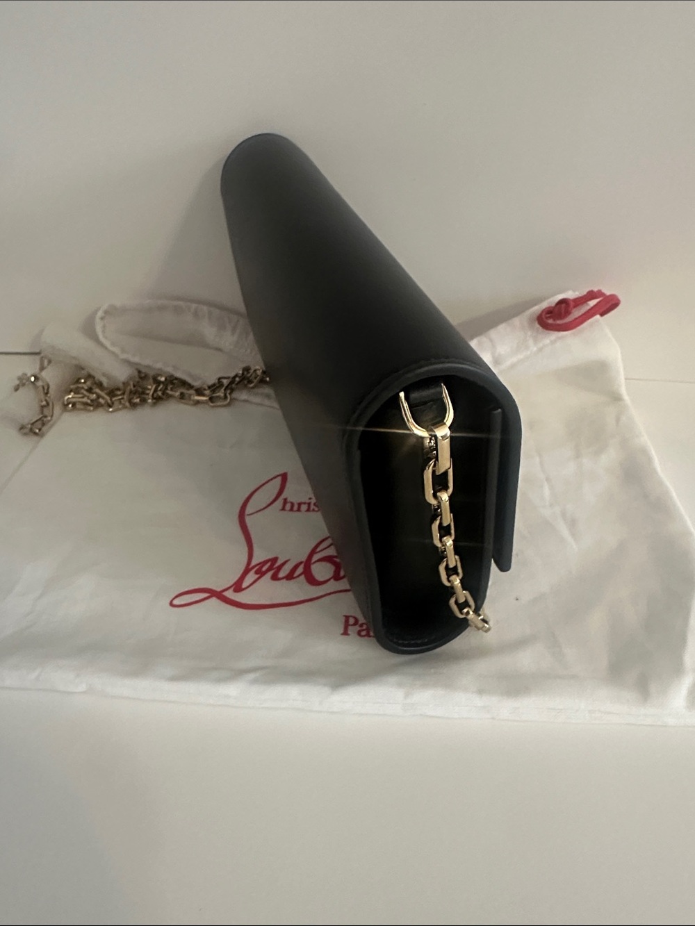 Christian Louboutin Black Leather Crossbody Bag with Gold Chain - Picture 3 of 10
